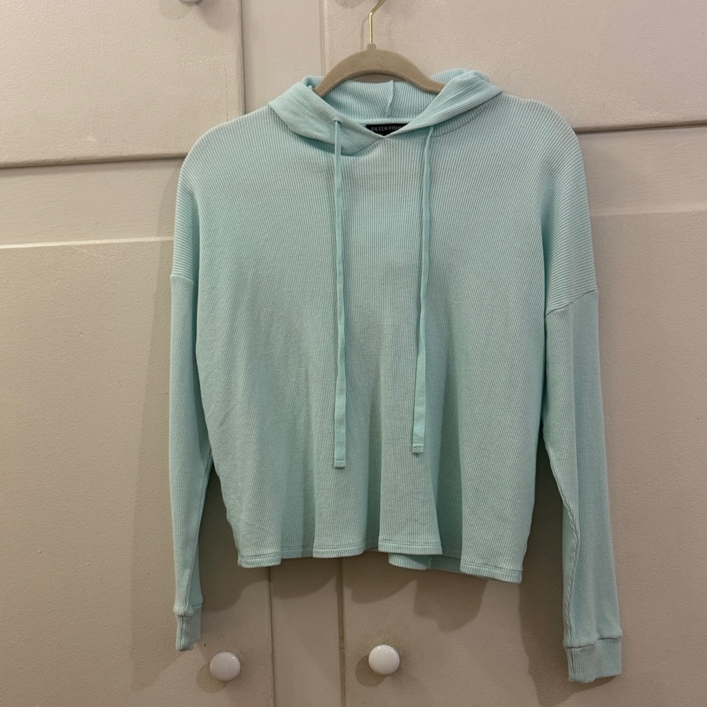 Women’s Eileen Fisher Hoodie Cozy Waffle knit boxy fit size XS light blue